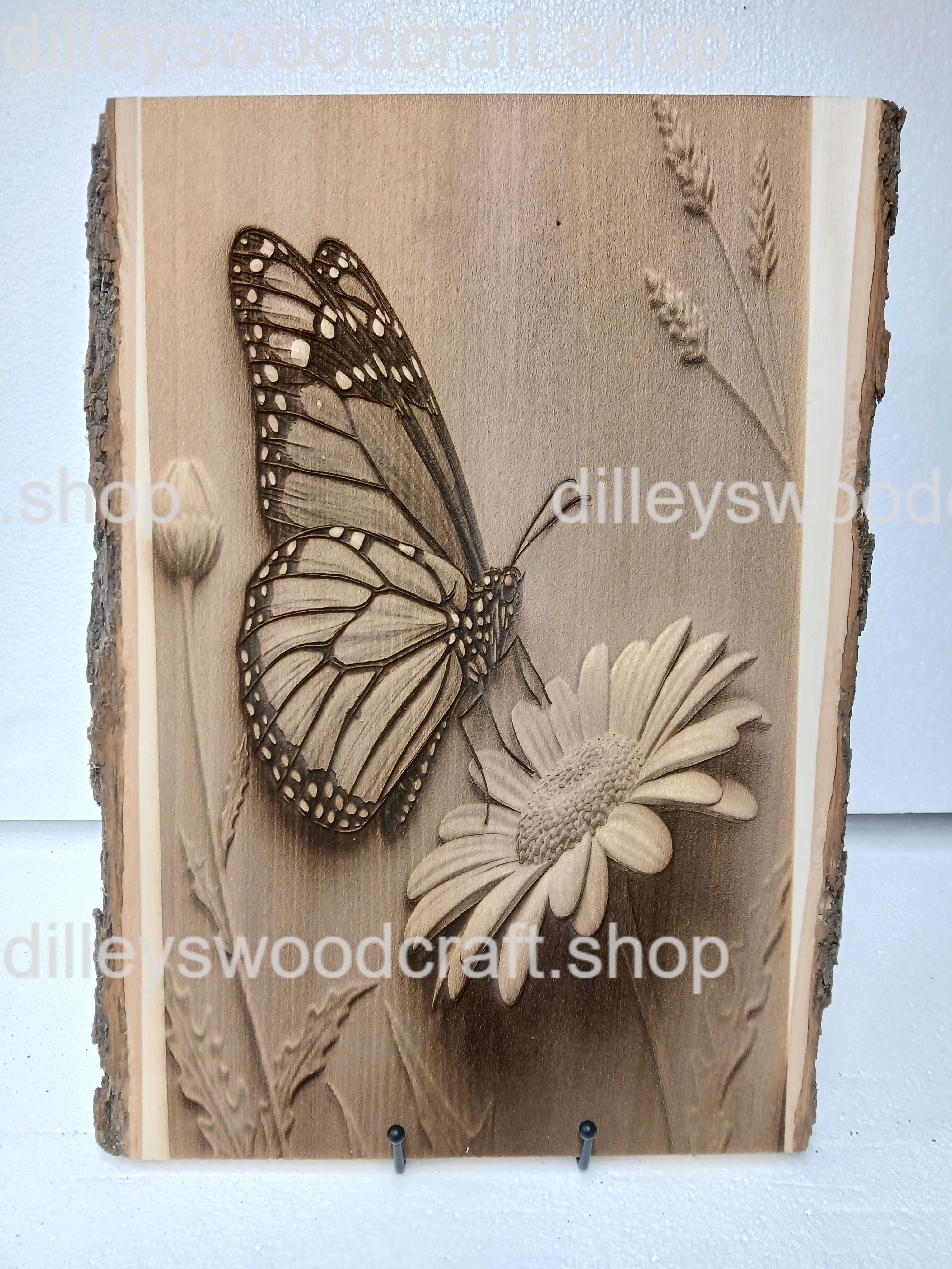 Butterfly with Flower Engraving