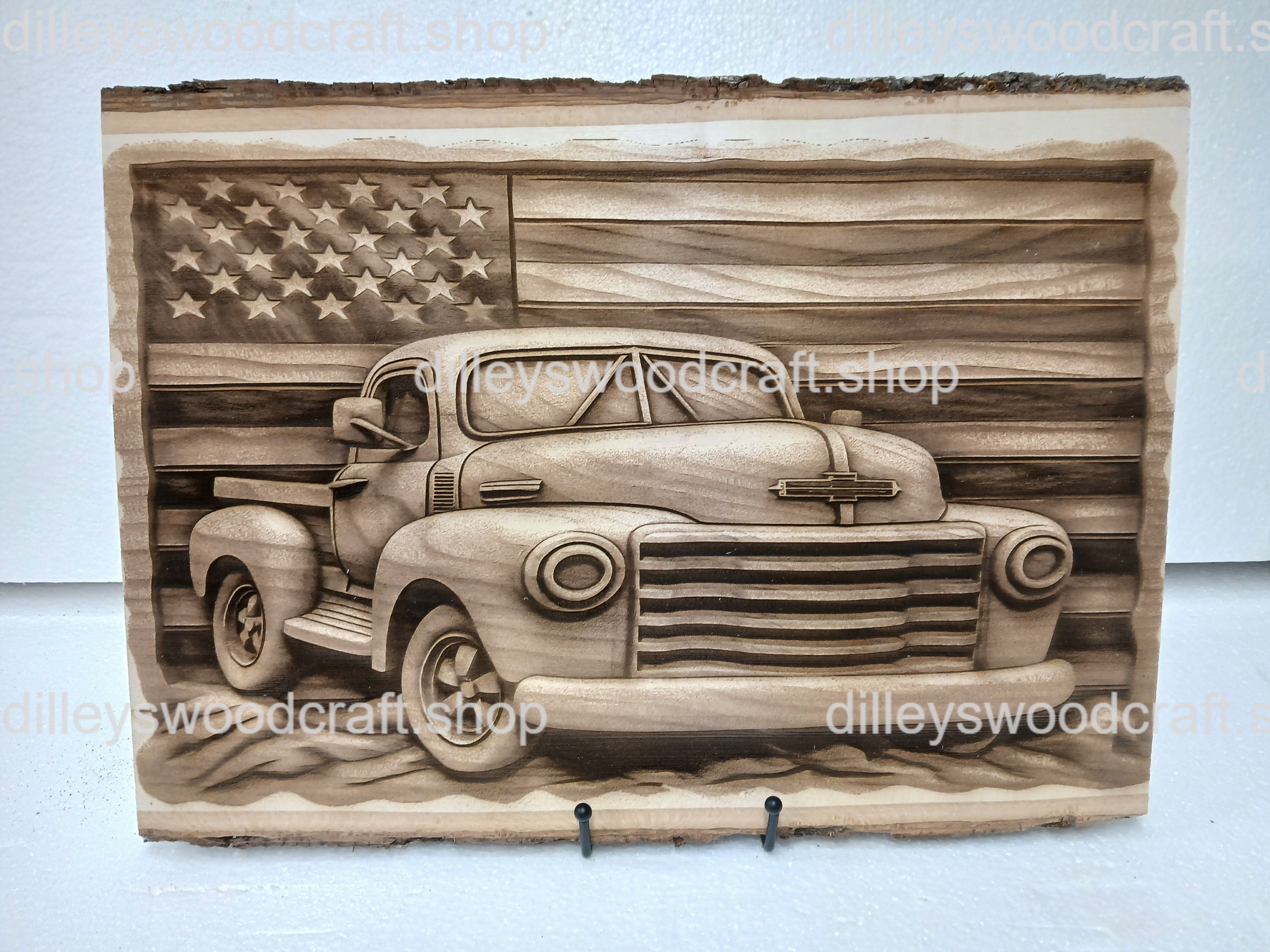Chevy Truck with a Flag Engraving Board