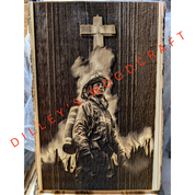 Firefighter with a Cross Engraving Board