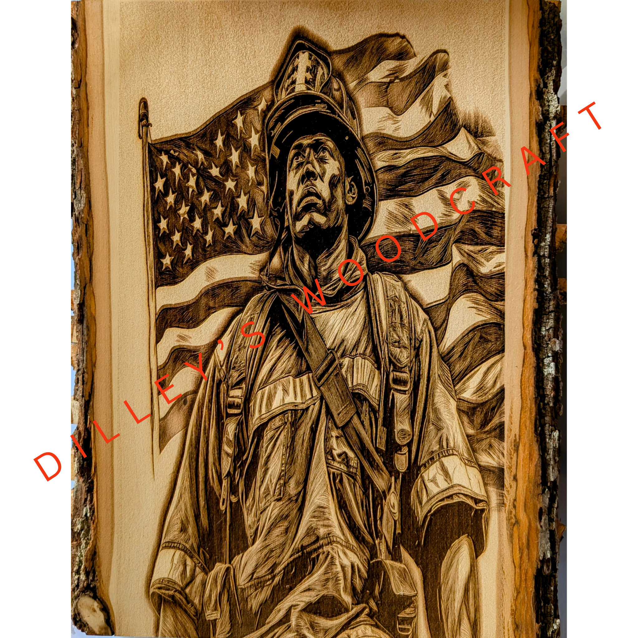Firefighter with a Flag Engraving Board