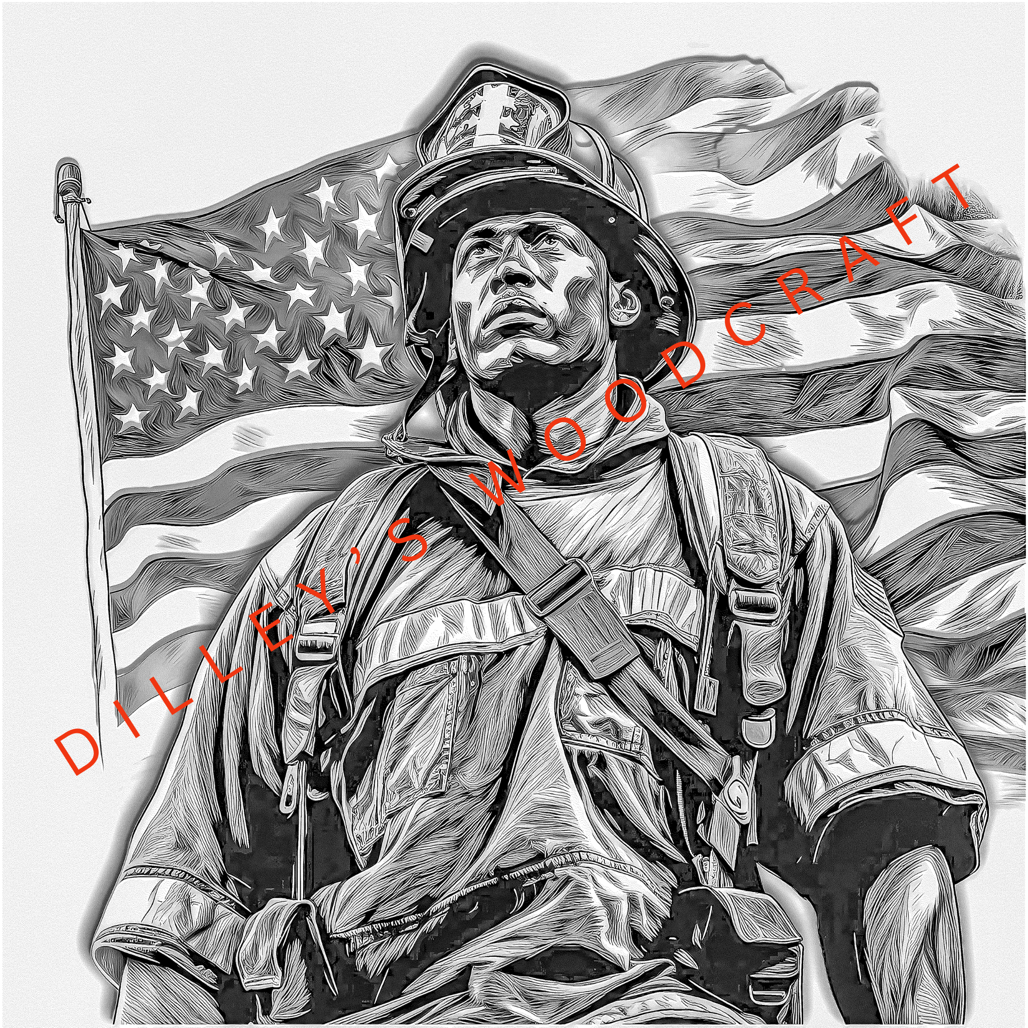 Firefighter with a Flag Engraving Board
