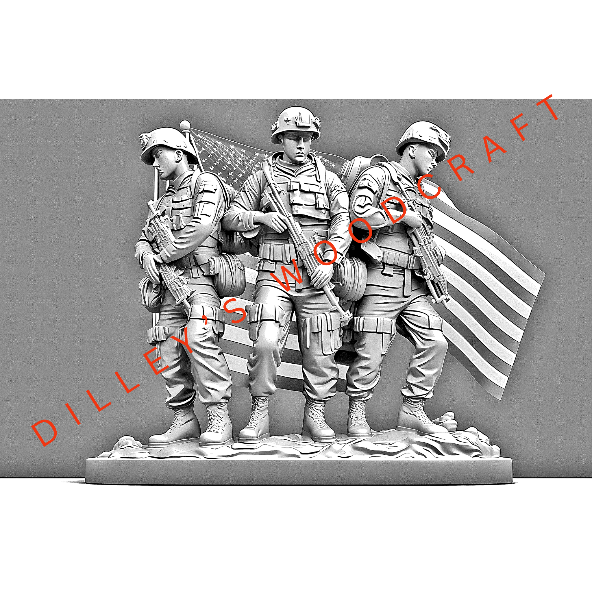Three Soldiers with a Flag Engraving Board