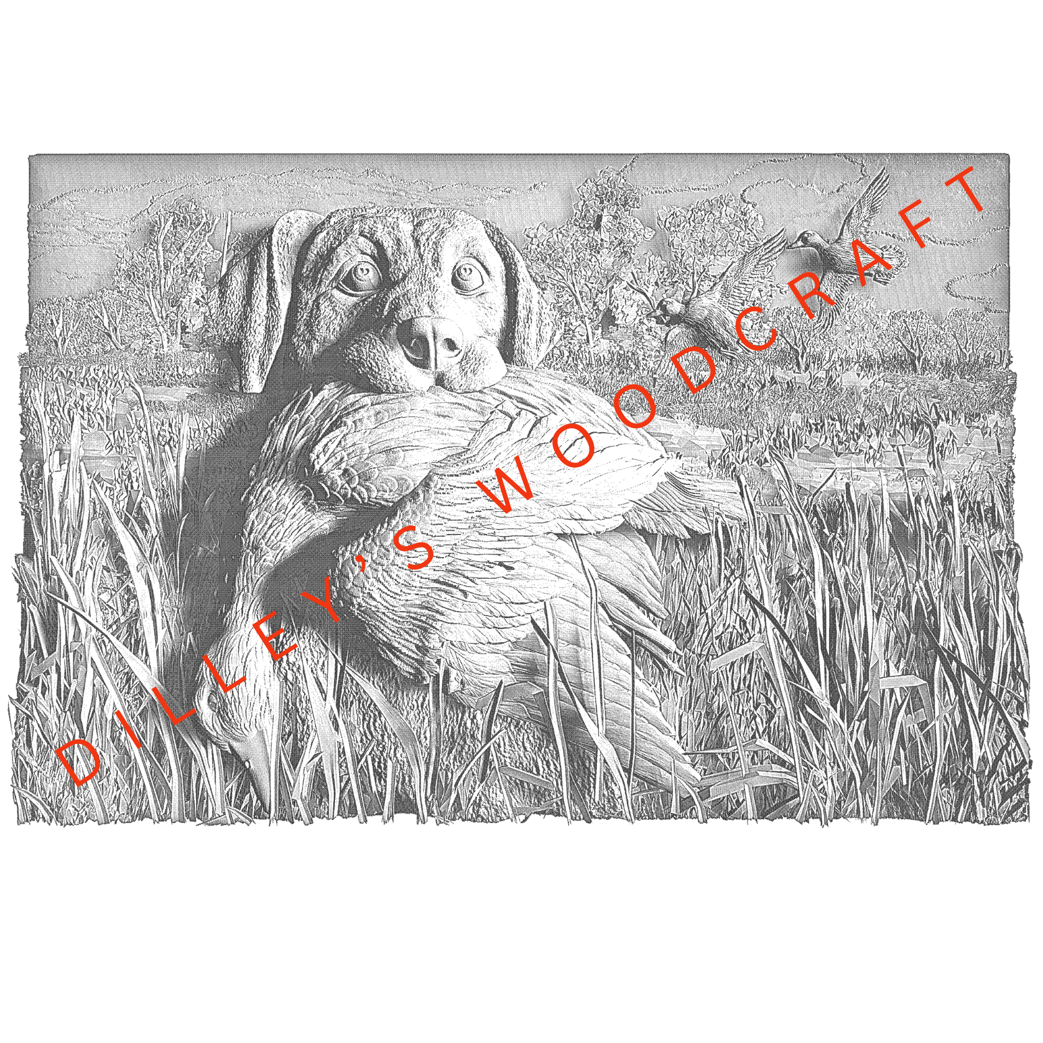 Hunting Dog with a Duck Engraving Board
