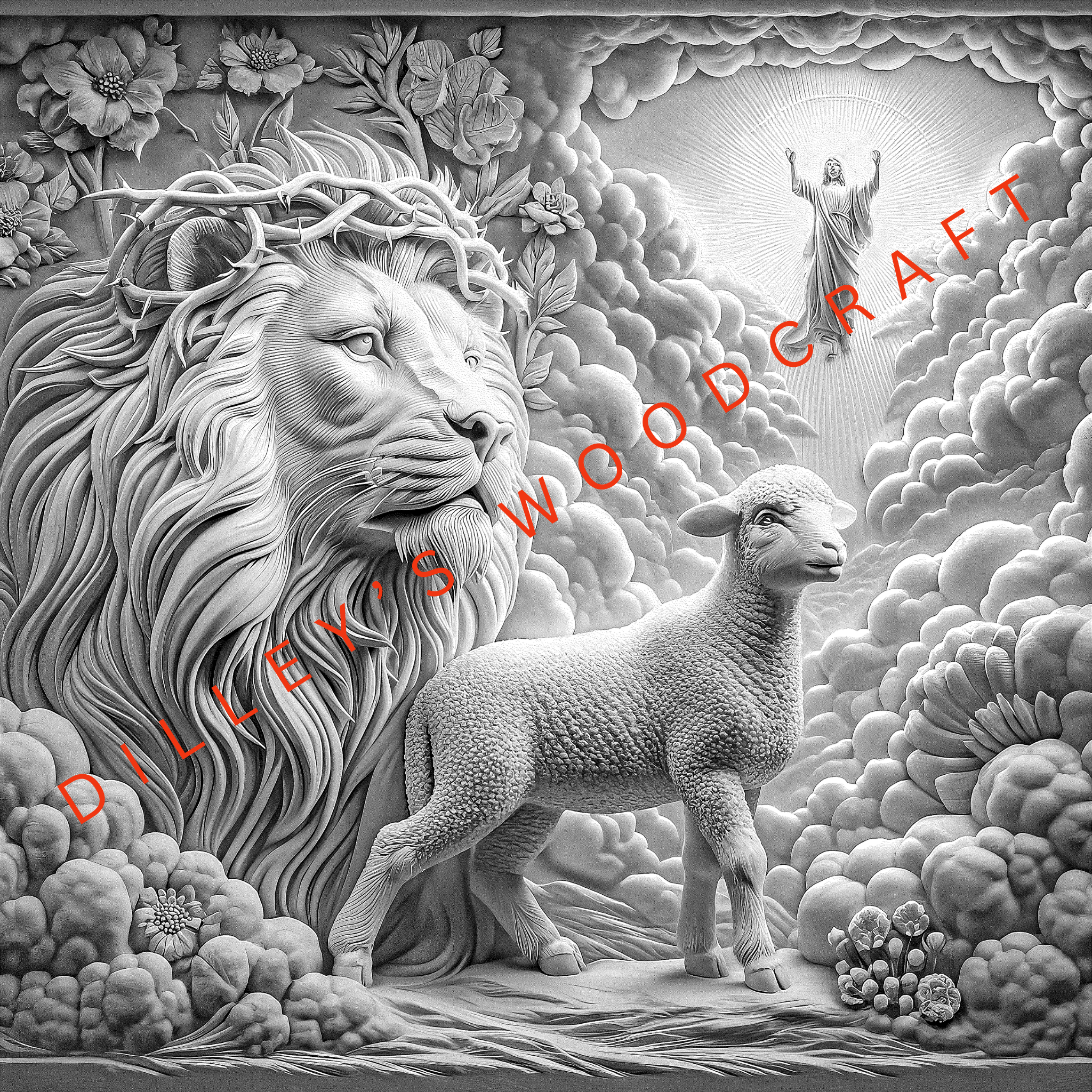 Lion and the Lamb with Jesus Engraving Board