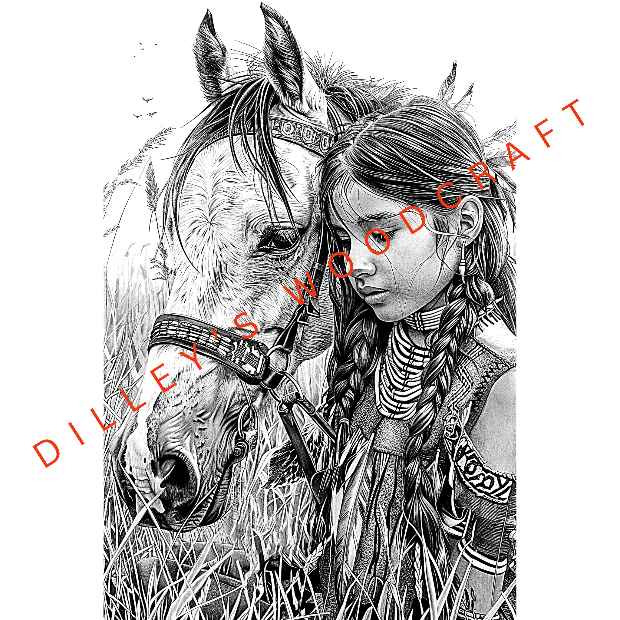 Native American Girl with a Horse Rectangle Engraving Board
