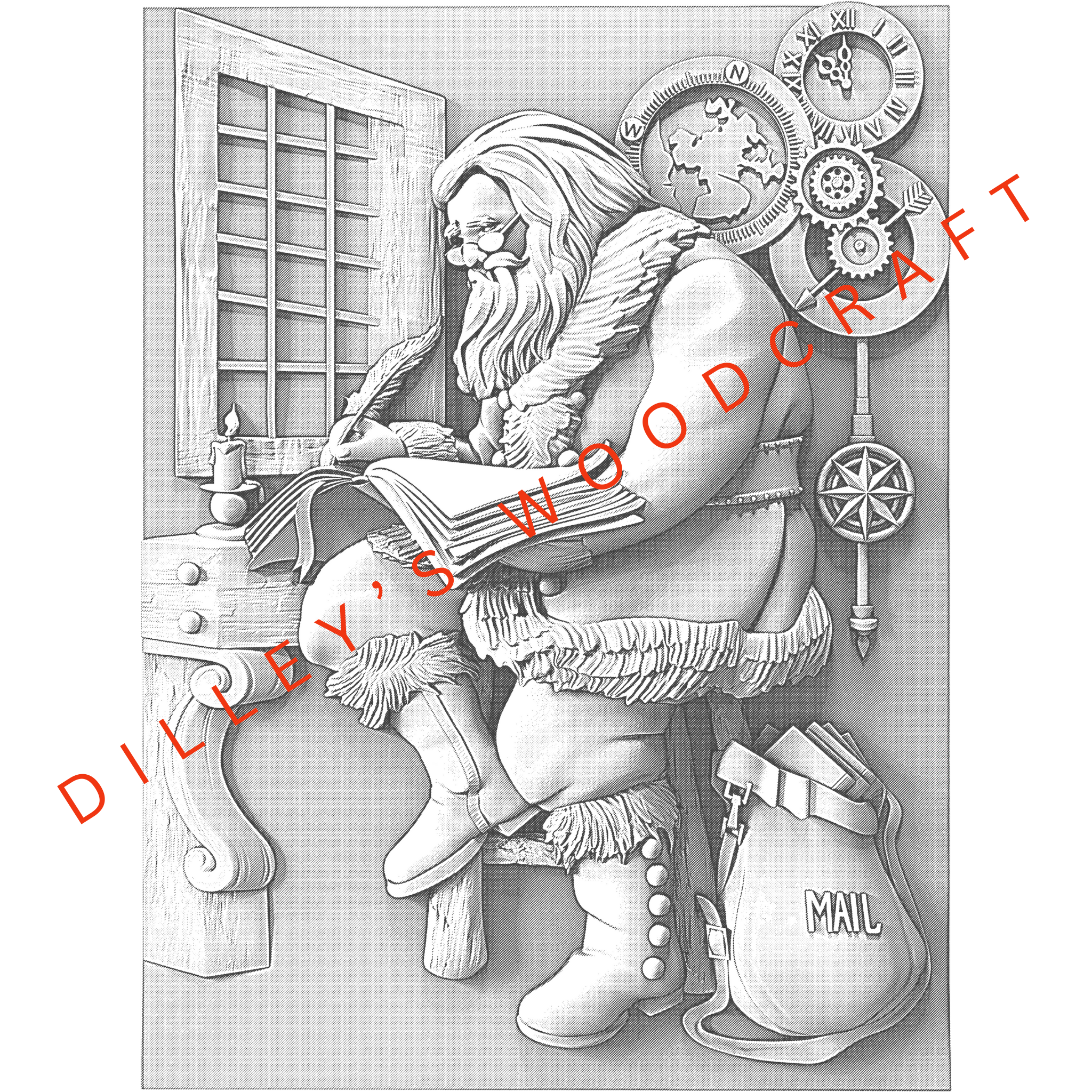 Santa at His Desk Engraving Board