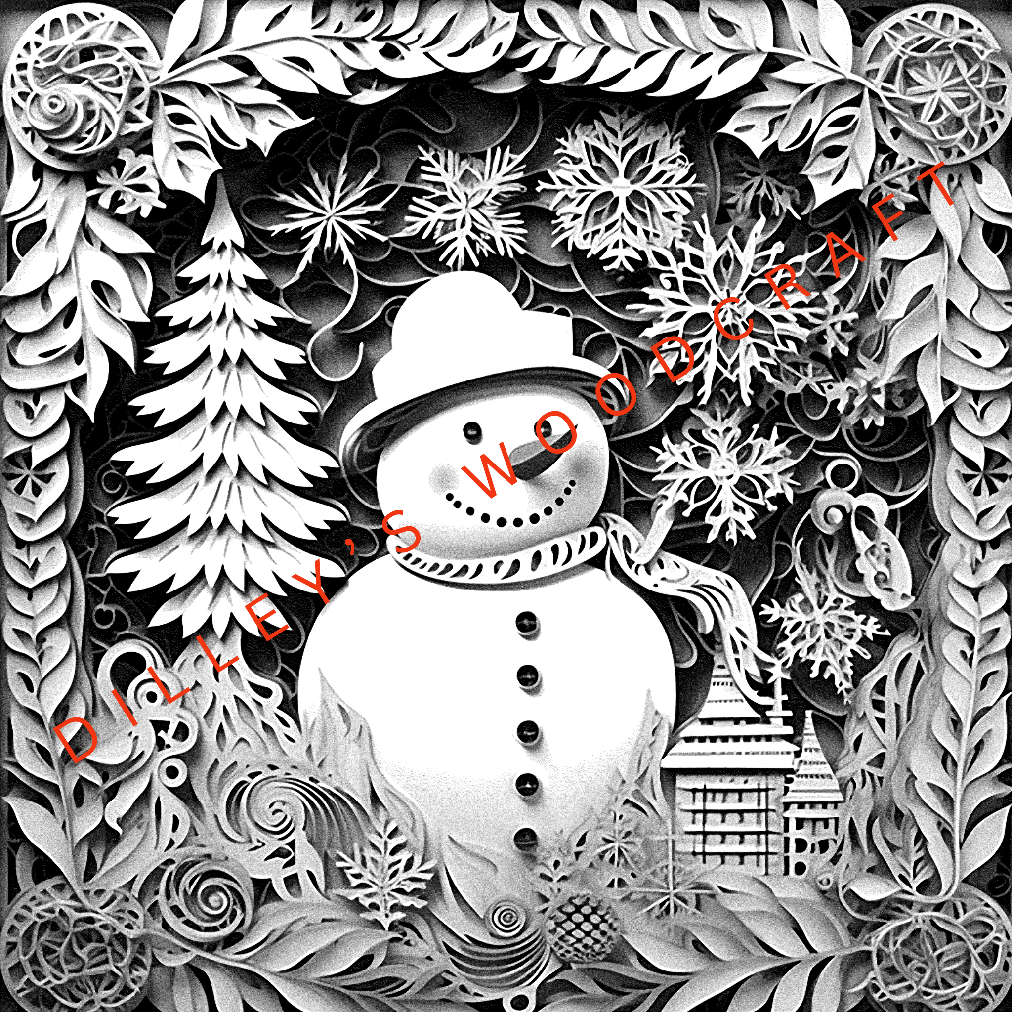 Snowman in Town Engraving Board