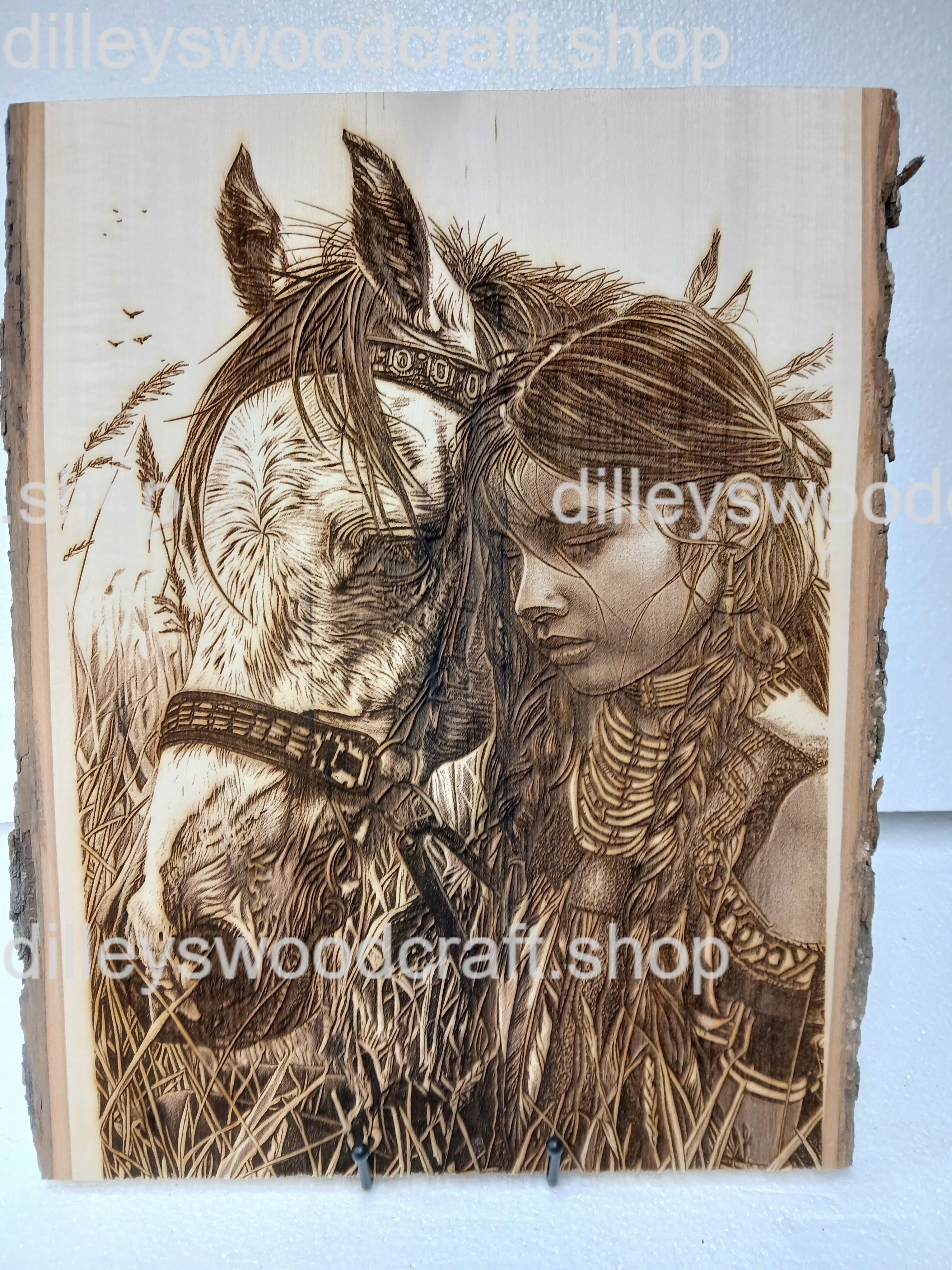 Native American Girl with a Horse Engraving Board