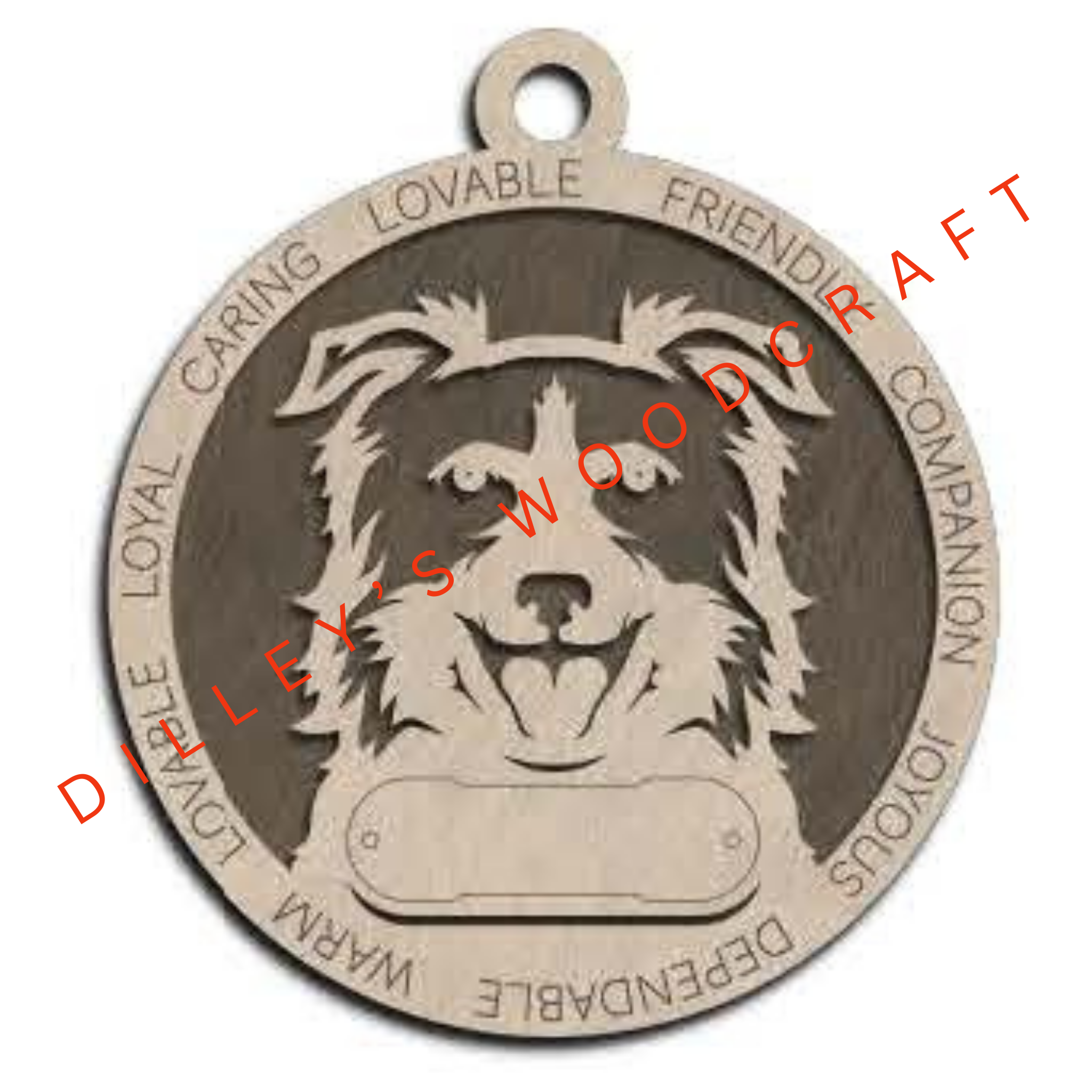 Dog Ornament Friendly (Plain Background) - Boarder Collie (Ears Down)