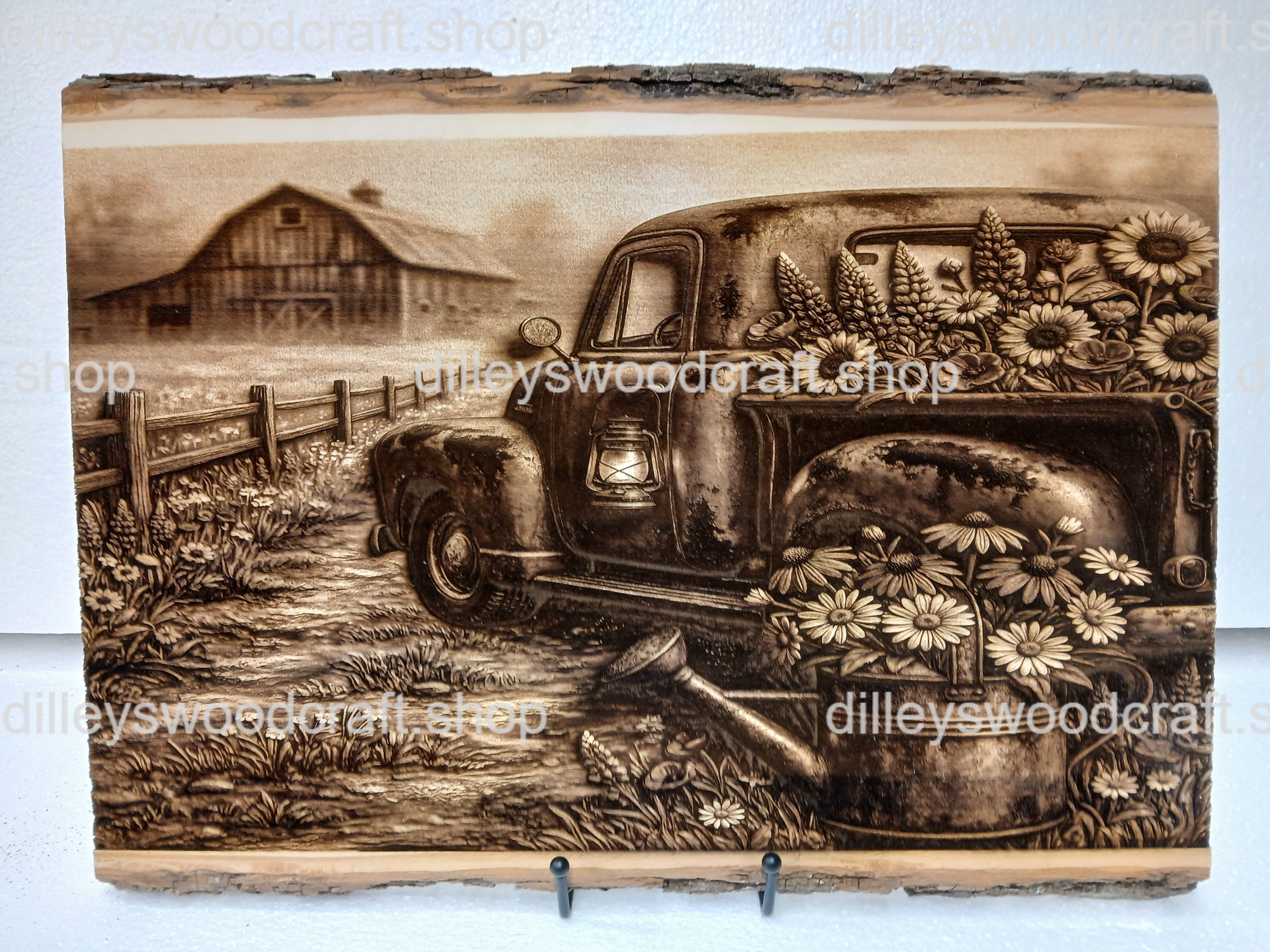 Truck with Sunflowers Engraving